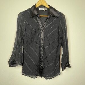 Selene Sport Black Sequin‎ Top M Vintage Whimsigoth Satin Collar Fairycore